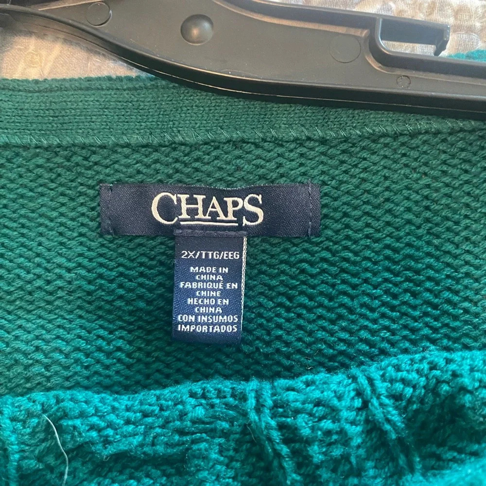 CHAPS Sweater Boatneck Cable Knit Green-2X - Picture 2 of 6